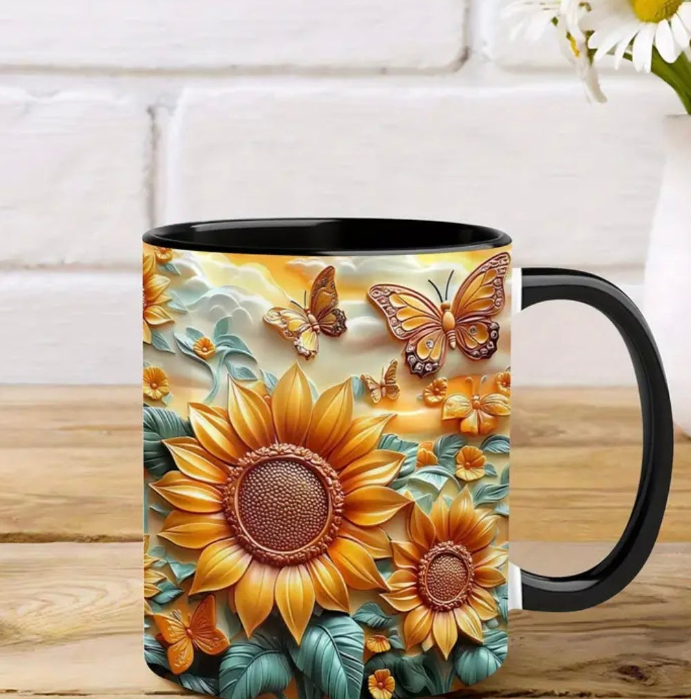SJ Sunflower Days Mug w/ German Organic Edible Sunflower Petals Plus Tea Infuser