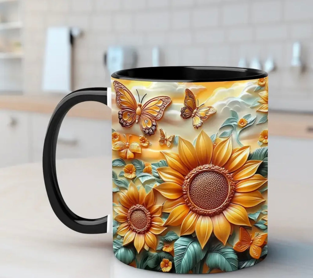 SJ Sunflower Days Mug w/ German Organic Edible Sunflower Petals Plus Tea Infuser