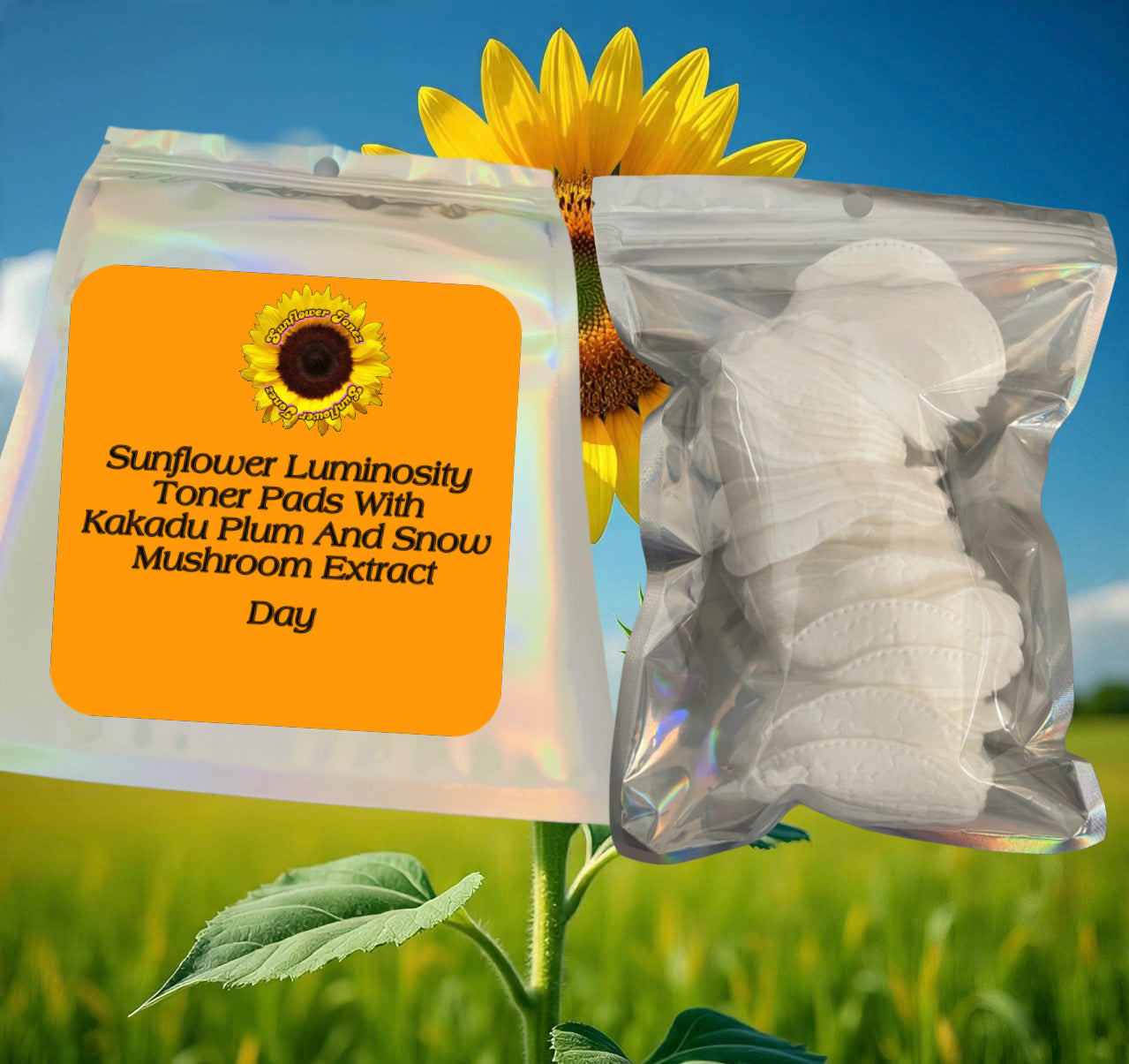 Sunflower Luminosity Toner Pads With Kakadu Plum And Snow Mushroom Extract - Day And Night- 50 ct. Each