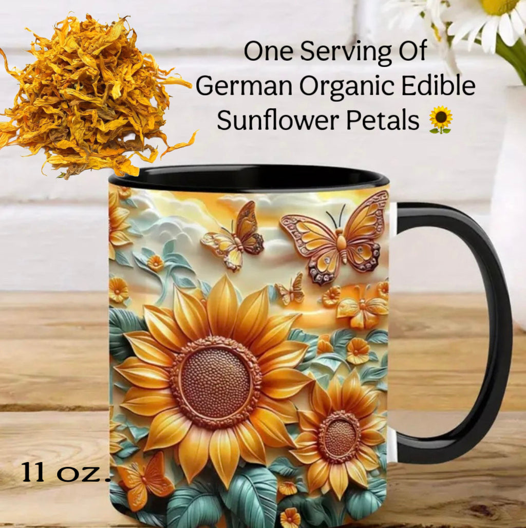 SJ Sunflower Days Mug w/ German Organic Edible Sunflower Petals Plus Tea Infuser